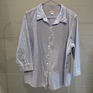 L.L. Bean 3/4 Sleeve Striped Button-Down Top Seersucker EUC 1X